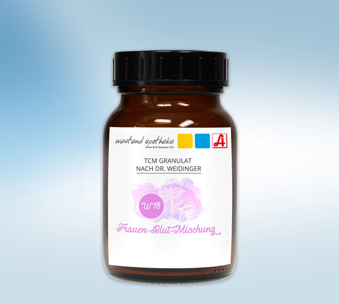 100g Weidinger Mischung W18 "Frauen-Blut-Mischung" in einem braunen Glastiegel