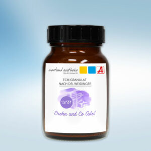 100g Weidinger Mischung W31 "Crohn und Co. Ade!" in einem braunen Glastiegel