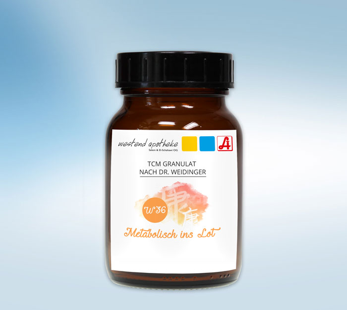 100g Weidinger Mischung W36 "Metabolisch ins Lot" in einem braunen Glastiegel
