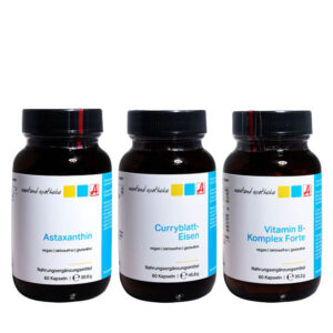 Westend Paket "Frauenkraft" bestehend aus 3 Mikronährstoffen der Eigenmarke: Vitamin B-Komplex Forte, Curryblatt-Eisen und Astaxanthin