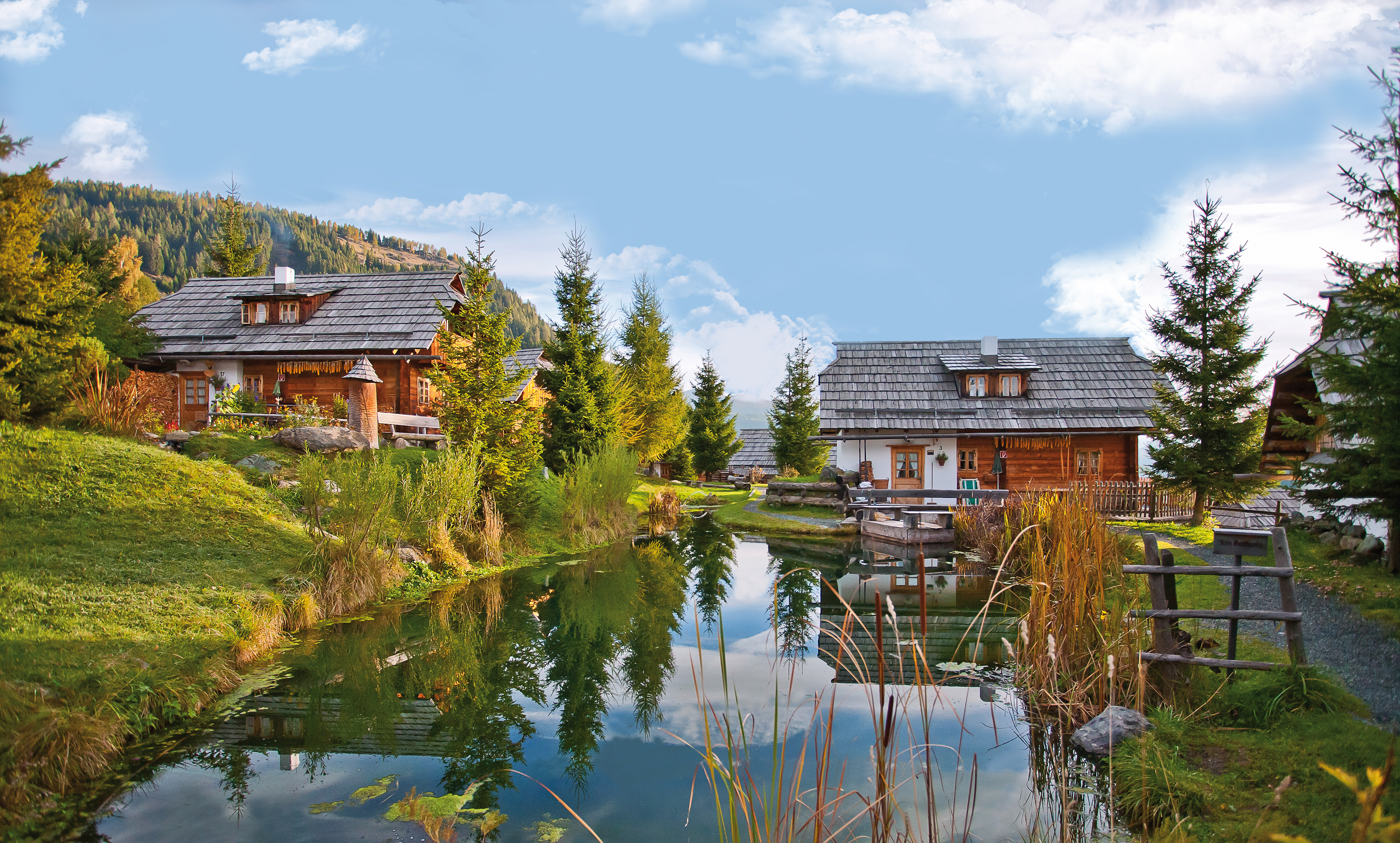 Blick auf Almhüttenchalet Seinerzeit Dorfteil Fellacher